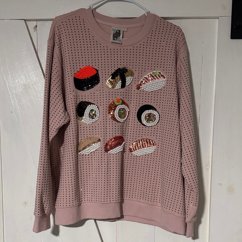 QUEEN OF SPARKLES Pink Sushi Embellished Sweater
